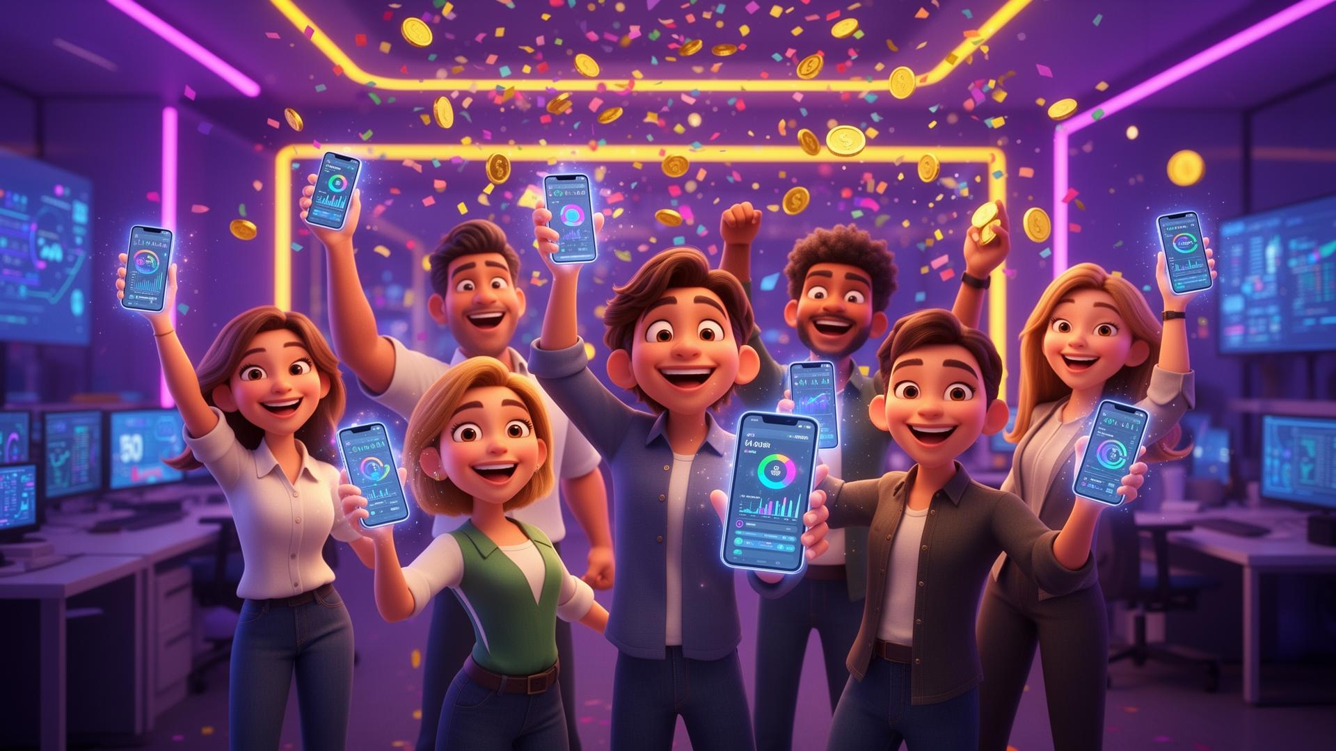 Revendedores Big Tech comemorando resultados