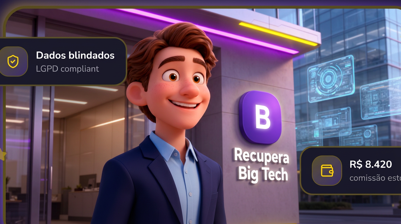 Mascote Big Tech realizando consultas